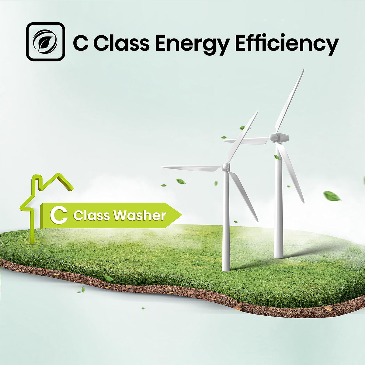 Freestanding Front Load Washing Machine – 6kg, Inverter Motor, 15 Programs, Quick & Steam Wash, 1200 RPM, White, Energy Class C