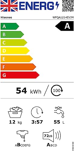 Freestanding Front Load Washing Machine – 12kg, Inverter Motor, 15 Programs, Quick & Steam Wash, 1400 RPM, White, Energy Class A
