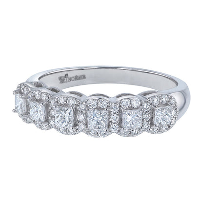 Princess Diamond Halo Half Band Ring — 18K Gold, VS Clarity Natural Diamonds