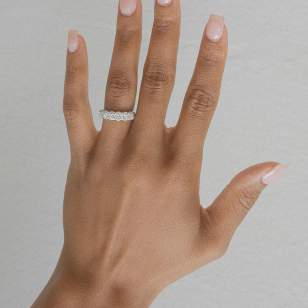 Princess Diamond Halo Half Band Ring — 18K Gold, VS Clarity Natural Diamonds
